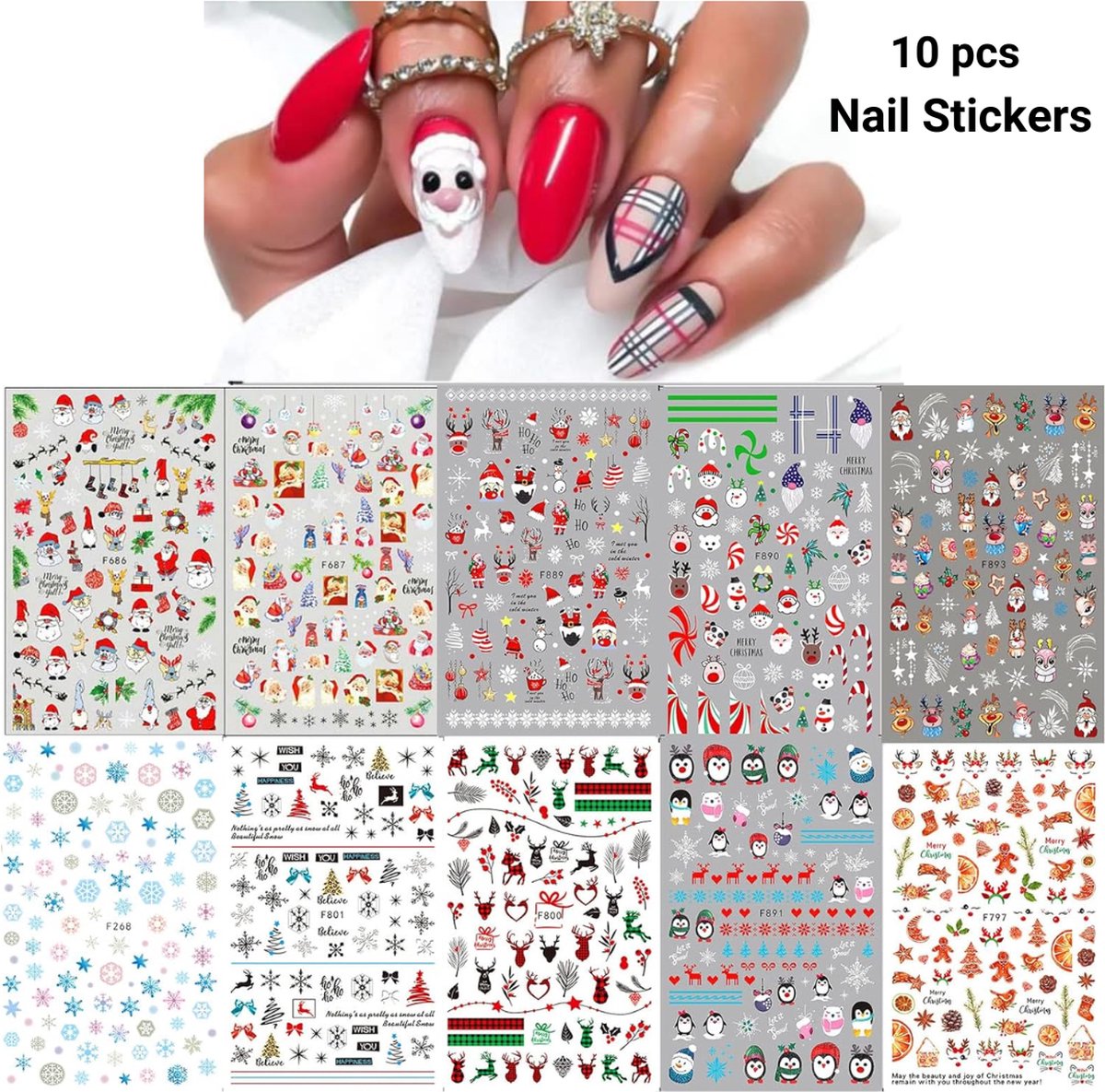 Goedkoopste GUAPÀ® Nagelstickers diverse patronen | Kerst nagelstickers | Nail Art | Nageldecoratie kerstvormpjes | 10 Nagelstickers kerstvellen