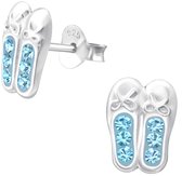 Joy|S - Zilveren ballet ballerina schoentjes oorbellen - met kristal blauw - 7 x 9 mm - danseres oorknoppen