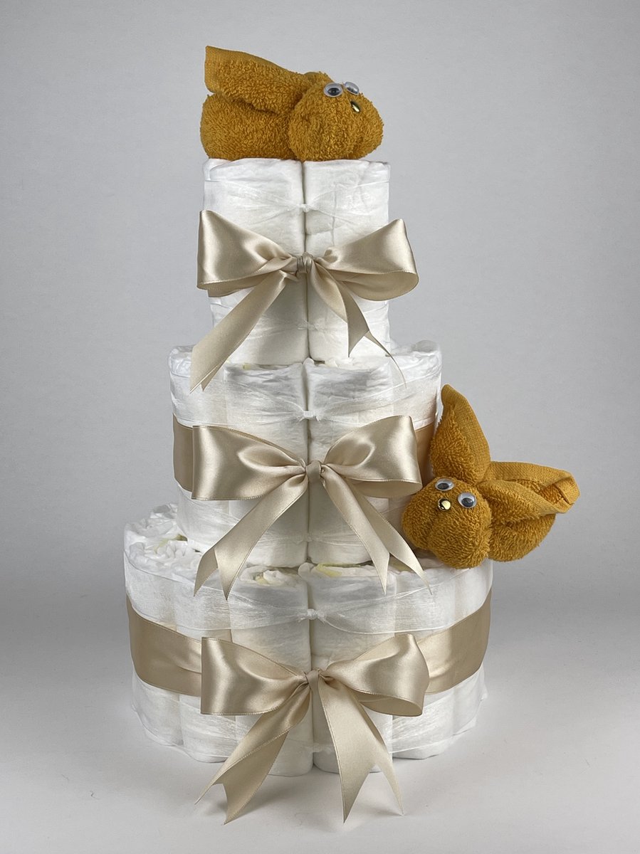 Goedkoopste Chouette-Chouette | Luiertaart Neutraal | Kraamcadeau | Geboorte Jongen Meisje | Babyshower | Konijnen Oker - Beige