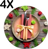 BWK Stevige Ronde Placemat - Kerst Diner Gedekte Tafel - Set van 4 Placemats - 40x40 cm - 1 mm dik Polystyreen - Afneembaar
