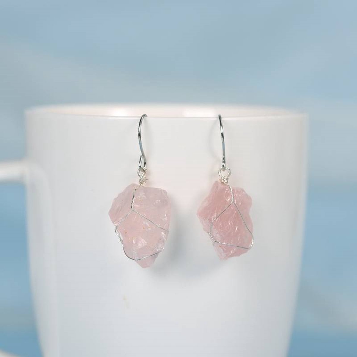 Natural Rose Quartz Gemstone Earrings