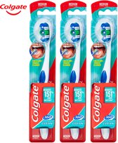 Colgate Whole Mouth Clean 360° Brosses à dents Medium - 3 pièces - Brosse à dents et nettoyeur de langue - Faites l'expérience de soins dentaires optimaux