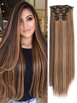 Haarextensions Haar extensions hairextensions lichtbruin met blonde highlights met clip 60cm lang stijl 6 clips