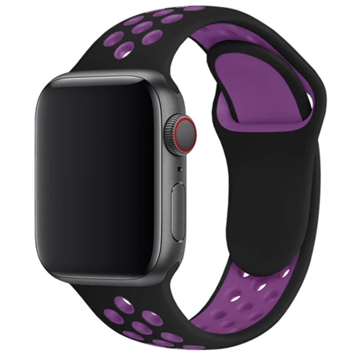 Sportband Apple Watch Bandje Roze Zwart 42-44-45-49 mm - Series 1-2-3-4-5-6-7-SE- en Ultra