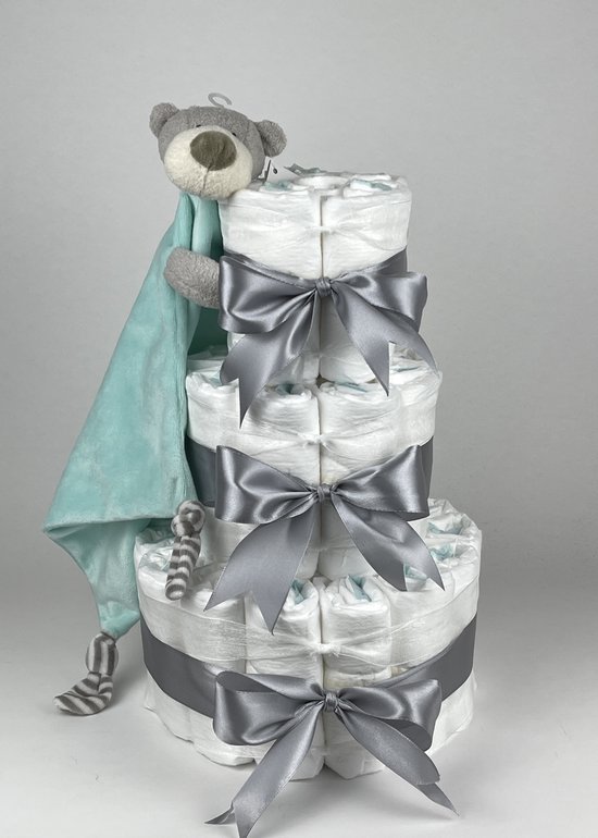 Foto: Luiertaart 2 laags blauw met happy horse richie knuffeldoekje blauw perfect als kraamcadeau 