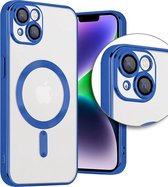 iPhone 14 Transparant MagSafe Magnetische Telefoon Hoesje - Achterkant Doorzichtig case met Camerabescherming - Donker Blauw