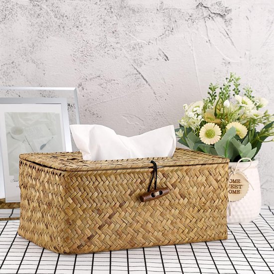 Rechthoekige Zeegras Tissue Box Decoratieve Geweven Papierhouder