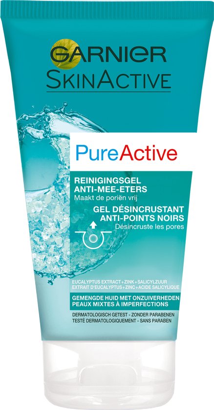 Garnier Pure Active Reinigingsgel Anti-Eters voor een Gemengde Huid - Tegen mee-eters & verstopte poriën - 150 ml
