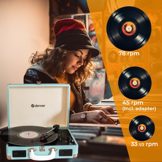 Denver Platenspeler - Ingebouwde Speakers - Incl. PC Software - Auto-stop - Retro - VPL120 - Blauw — afbeelding 4