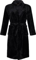 Kinderbadjas fleece - capuchon badjas kind - zwart - ochtendjas flanel fleece - maat M (122/128)