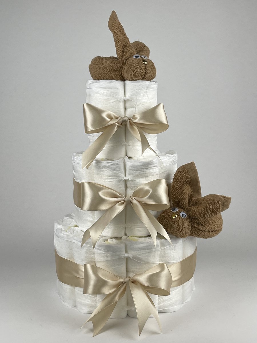 Goedkoopste Chouette-Chouette | Luiertaart Neutraal | Kraamcadeau | Geboorte Jongen Meisje | Babyshower | Konijnen Sand - Beige