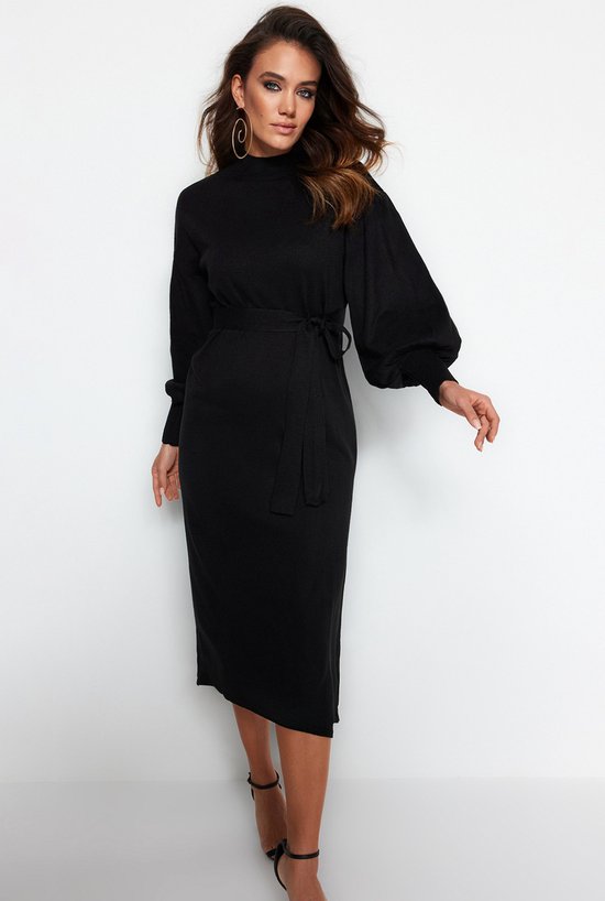 Trendyol Zwarte Gebreide Jurk Met Halve Col En Col Tctaw24Eb00023