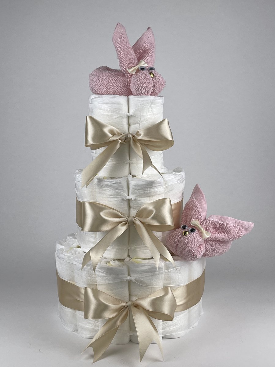 Goedkoopste Chouette-Chouette | Luiertaart Meisje | Kraamcadeau | Geboorte Meisje | Babyshower | Konijnen Roze - Beige