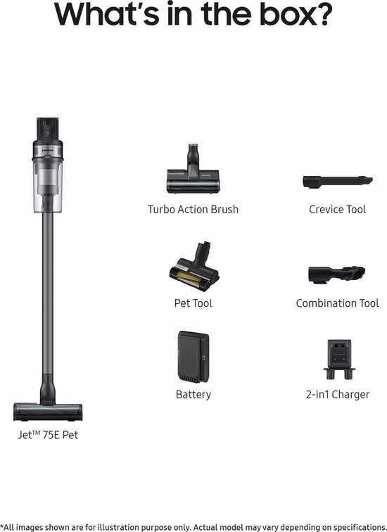 Samsung Jet 75E Pet - Steelstofzuiger - VS20B75AGR5/WA - Zilver - Turbo Action Brush - Pet Tool
