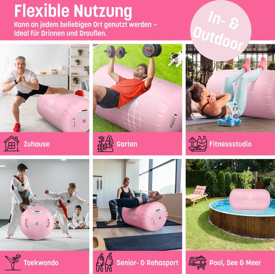 Grote opblaasbare fitnessrol - air roll - 120×75 cm - met elektrische pomp - antraciet / grijs