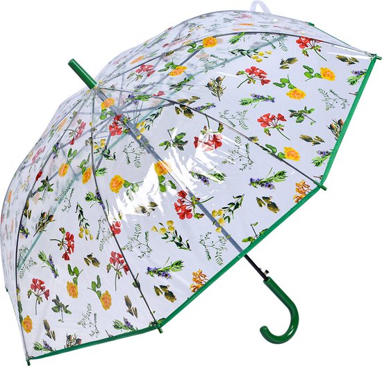 Clayre & Eef Paraplu Volwassenen 60 cm Transparant Kunststof Bladeren
