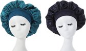 2 Stuks - Satijnen Dames Slaapmutsen - Indigo Blauw en Zwart - Bonnet