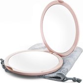 spiegel voor portemonnees met LED-ringverlichting - dubbelzijdige verlichte make-upspiegel met vergroting 10x, kleine reisspiegel, opvouwbare draagbare spiegels, groot - 5 inch (Millennial roze)