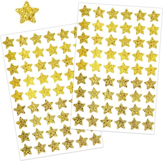 Foto: Stickervellen gouden glitter sterren 108 sterren glitterstickers goud sterrenstickers goud gouden sterrenstickers stickers kerst glittersterren stickers kerstmis stickers kerststerren stickers kaarten maken stickers