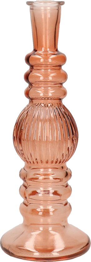 Kaarsen kandelaar Florence - zacht oranje glas - ribbel - D8,5 x H23 cm