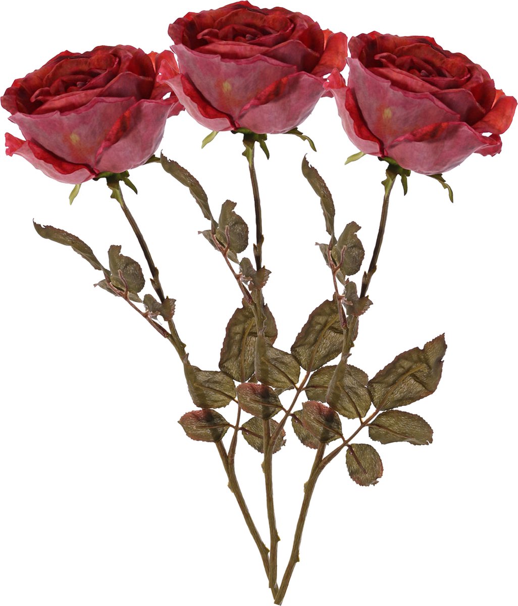 Top Art Kunstbloem roos Calista - 3x - rood - 66 cm - kunststof steel - decoratie bloemen