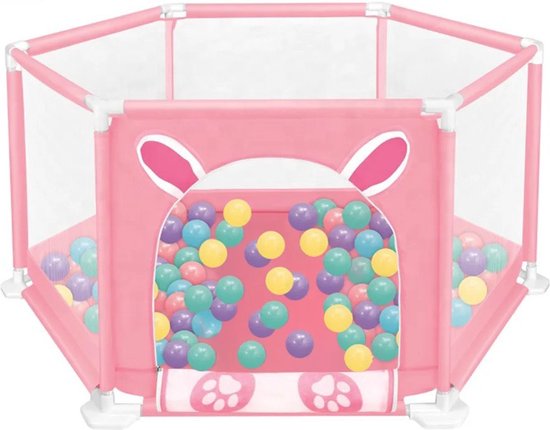 Grondbox Baby - Baby Box - Speelbox met 50x ballenbakballen - Kinderbox - Playpen - Kruipbox - Roze