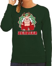 Bellatio Decorations foute Kersttrui/sweater voor dames - zendeer buddha - groen - rendier - boeddha XL