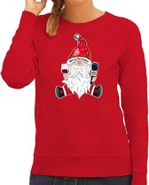 Bellatio Decorations foute kersttrui/sweater voor dames - karaoke gnoom - rood - kerstkabouter M