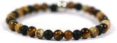 IbizaMen KIDS- jongens - armband - 4mm - edelsteen - tijgeroog - mix - matte onyx - 15cm