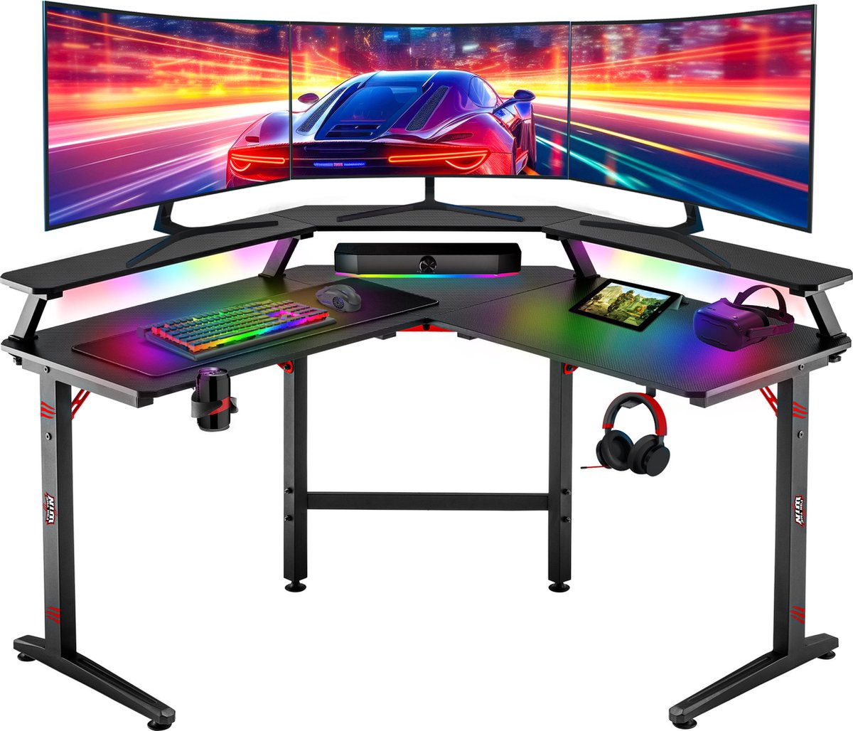 Bureau Gaming LED 100cm Bureau Gamer RGB pour Ordinateur Table Gaming pour  PC Informatique - Noir