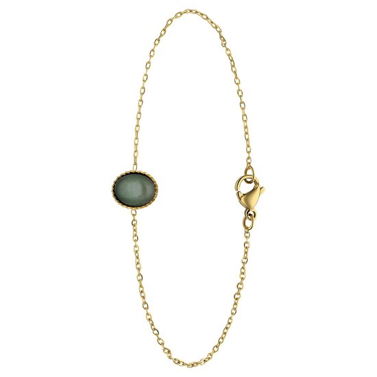 Lucardi Bracelet Femme Acier Plaqué Or avec Aventurine Verte - Bracelet - Acier - Doré - 20 cm