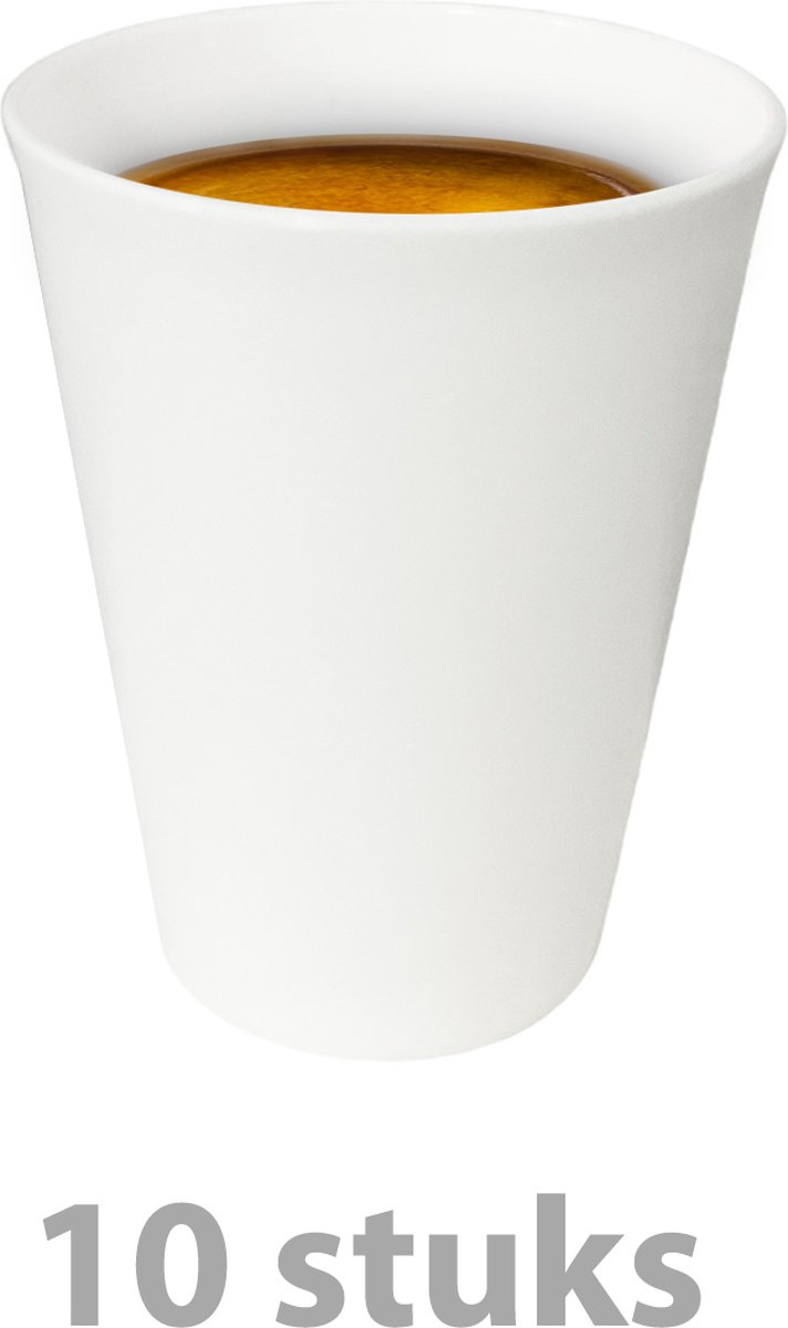 10 Stuks kleine herbruikbare 200 ml kunststof PP koffiebekers - mat wit - Sugarcane bio-plastic - stapelbaar