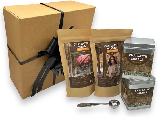 Foto: Tea treasure chai latte pakket chai latte masala kruidenthee doseerlepel thee 2 x 250 gram chai poeder theeblik cadeau theepakket theegeschenk kerst