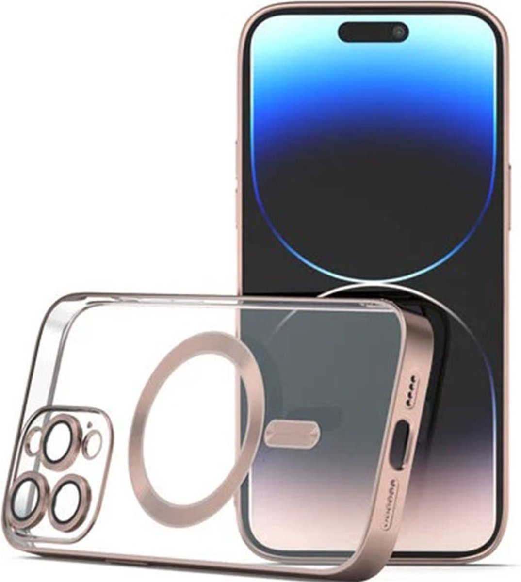 iPhone 14 Pro Max Transparant MagSafe Magnetische Telefoon Hoesje - Achterkant Doorzichtig case met Camerabescherming - Roze