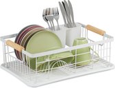 Relaxdays Égouttoir à vaisselle avec égouttoir - Égouttoir à vaisselle - Bac de récupération pour égouttoir - compact - gris