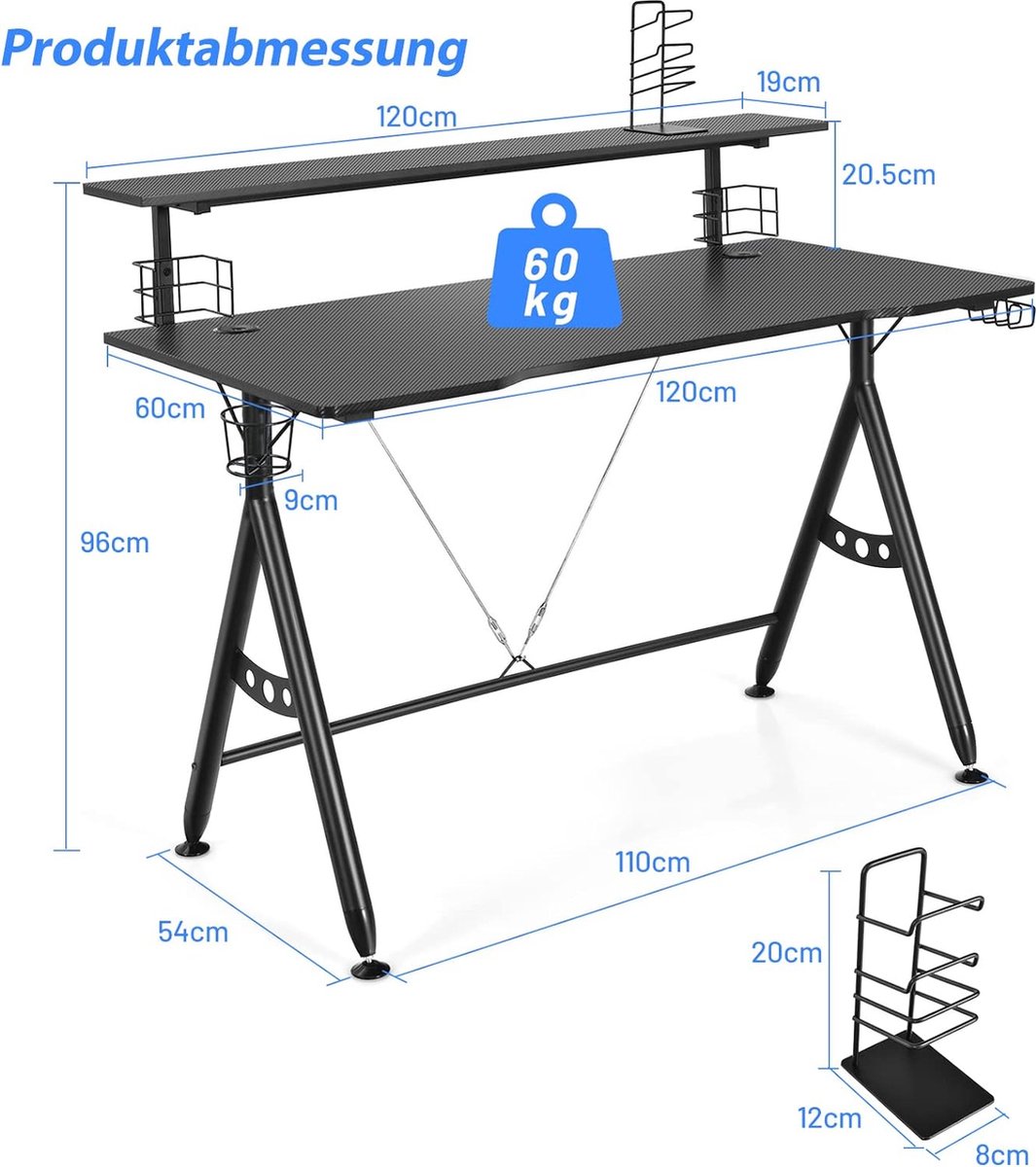 Computerbureau 120cm PC Bureau Laptop Schrijftafel Studietafel met opbergplanken Grote houten kantoorlaptop Werkstation Thuisgamingbureau, Stevig metalen frame studeertafel (Kleur Computerbureau 120cm PC Bureau Laptop Schrijftafel Studietafel met opbergplanken Grote houten kantoorlaptop Werkstation Thuisgamingbureau, Stevig metalen frame studeertafel (Kleur