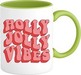 Holly Jolly Vibes - Foute Kersttrui Kerstcadeau - Dames / Heren / Unisex Kleding - Grappige Kerst Outfit - Mok - Appel Groen