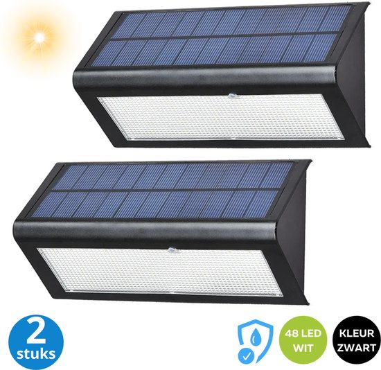 Draadloze led buitenlamp (2 stuks) - Geintegreerde Zonnepaneel - Draadloos - helder wit licht - Zwart ABS - UV proof