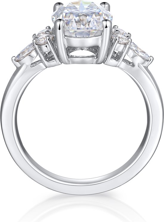 Lustrina - Ring Moissanite Ovale en Platinum avec Accents Superbes - 4,2 carats.