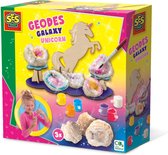 SES - Galaxy - Geodes unicorn - echte geodes - inclusief verf en penseel - met eenhoorn display van hout