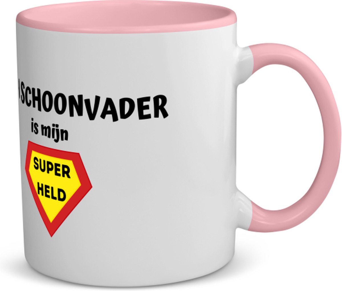 Akyol - mijn schoonvader is mijn superheld koffiemok - theemok - roze - Papa - super schoonvader - vader cadeautjes - vaderdag - verjaardag - geschenk - kado - 350 ML inhoud