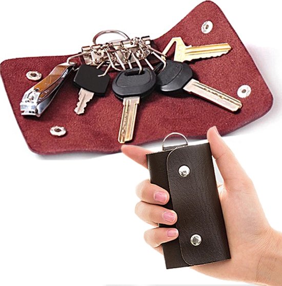 Étui clé de voiture en cuir Zwart avec porte-clés - Couvre- clé de