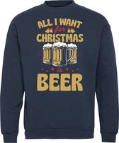 Kersttrui All I Want For Christmas Is Beer | Foute Kersttrui Dames Heren | Kerstcadeau | Kerstpakket | Navy | maat L