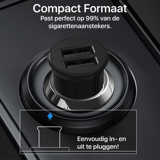 Autolader USB 2 Poorten - Auto Oplader USB - Auto Lader - Sigarettenaansteker USB oplader auto - Zeer compact - 2.4A - Universeel - Zwart - Phreeze