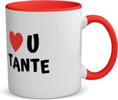 Akyol - love u tante koffiemok - theemok - rood - Tante - de liefste tante - verjaardag - cadeautje voor tante - tante artikelen - kado - geschenk - 350 ML inhoud