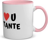 Akyol - love u tante koffiemok - theemok - roze - Tante - de liefste tante - verjaardag - cadeautje voor tante - tante artikelen - kado - geschenk - 350 ML inhoud