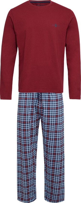 Phil & Co Lange Heren Winter Pyjama Set Katoen Geruit Rood - Maat XXL