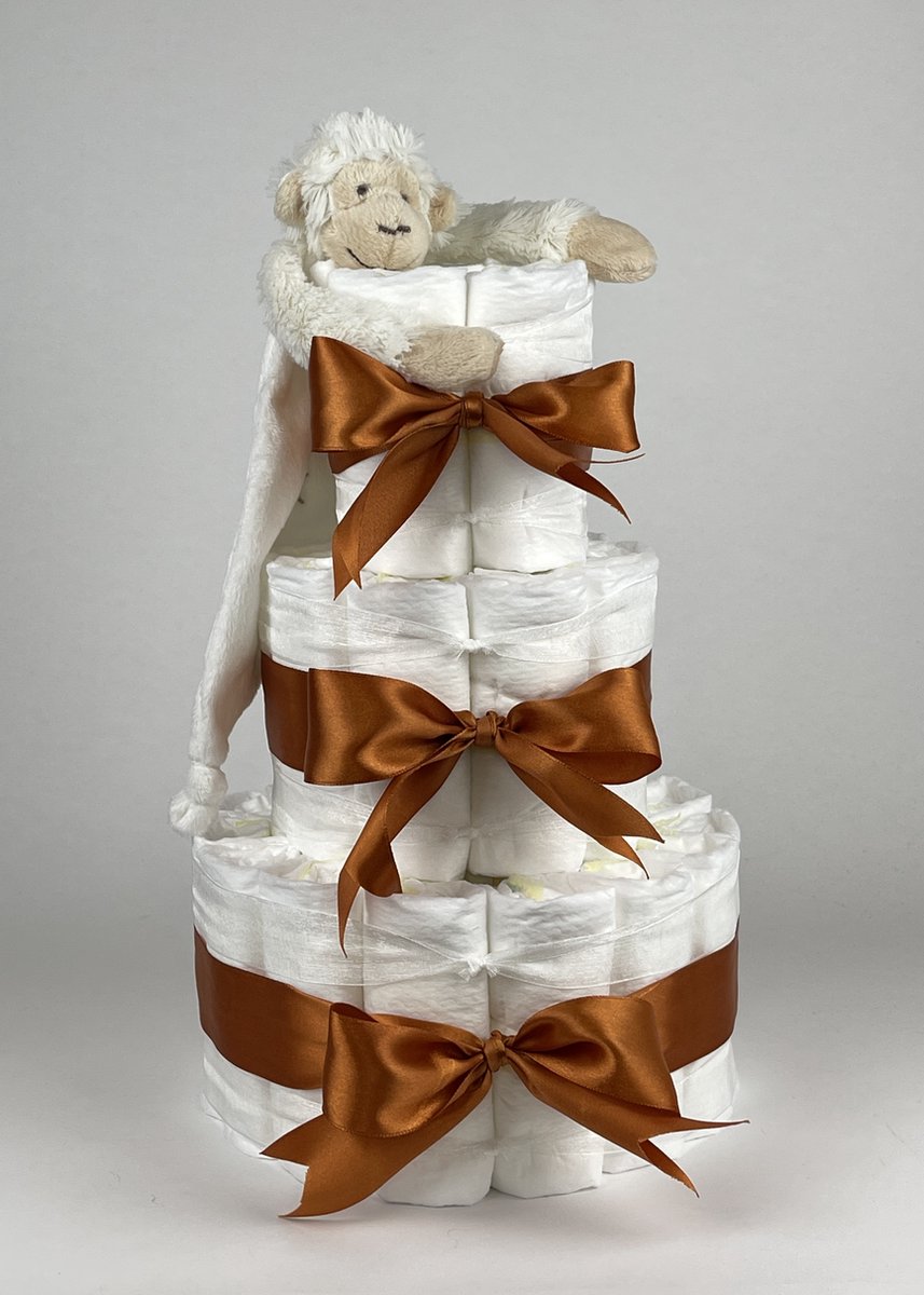 Goedkoopste Chouette-Chouette | Luiertaart Neutraal | Kraamcadeau | Geboorte Jongen Meisje | Babyshower | Tuttle Aap Mickey Ivory - Koper