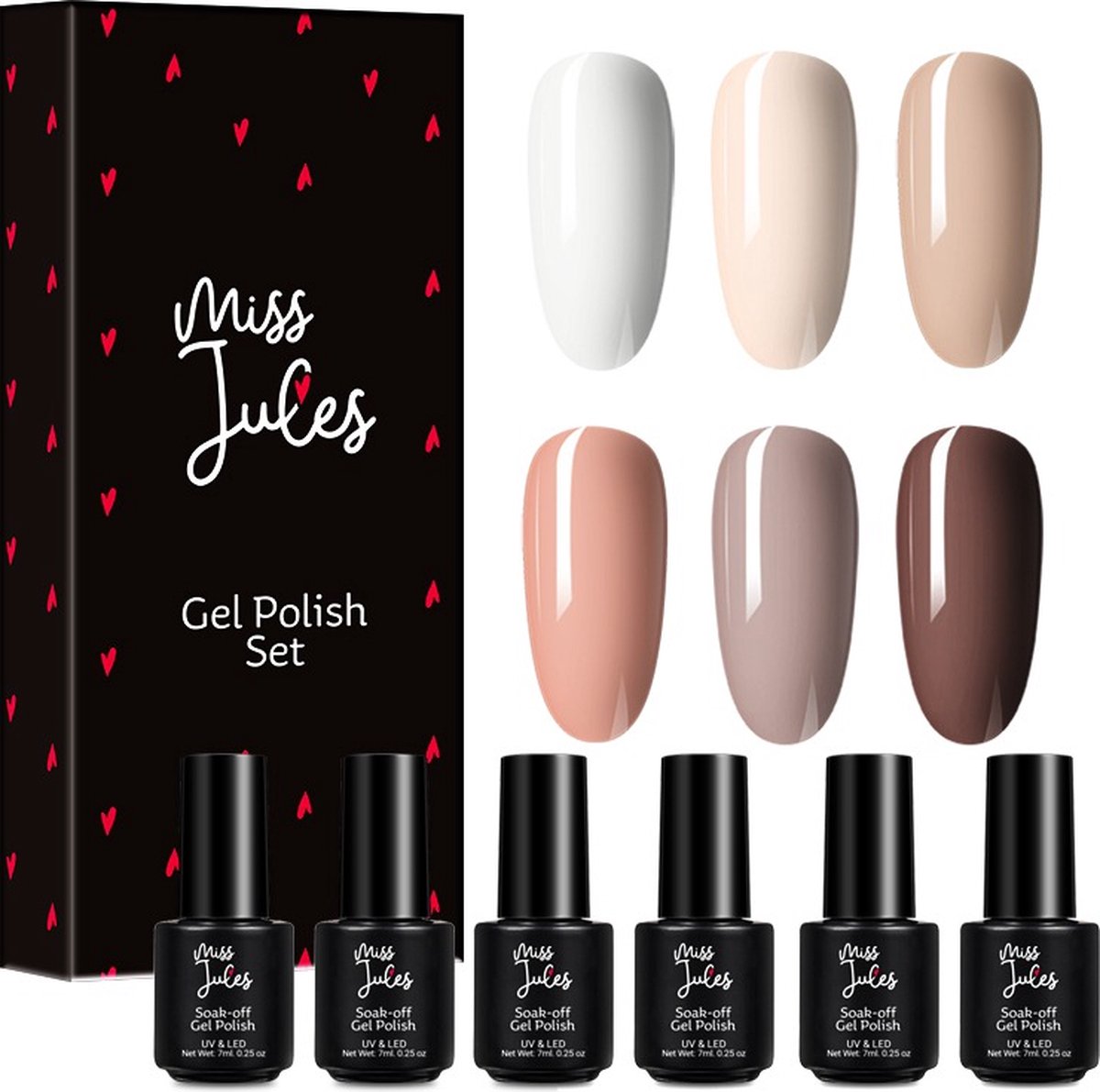 Miss Jules - 6-Delige Gellak Starterspakket - Nagellak - Kleur Nude - Bruin - Glanzend & Dekkend resultaat