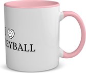 Akyol - i love volleyball koffiemok - theemok - roze - Volleybal - volleyballers - sport - atleten - kado - cadeau - 350 ML inhoud